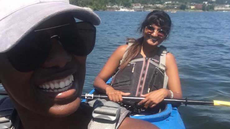 Image courtesy of Marisa Ferro Portland au pairs kayaked down a river.