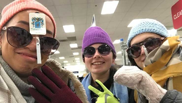 Image courtesy of Meredith Dedolph Maryland au pairs bundled up at a mall scavenger hunt.