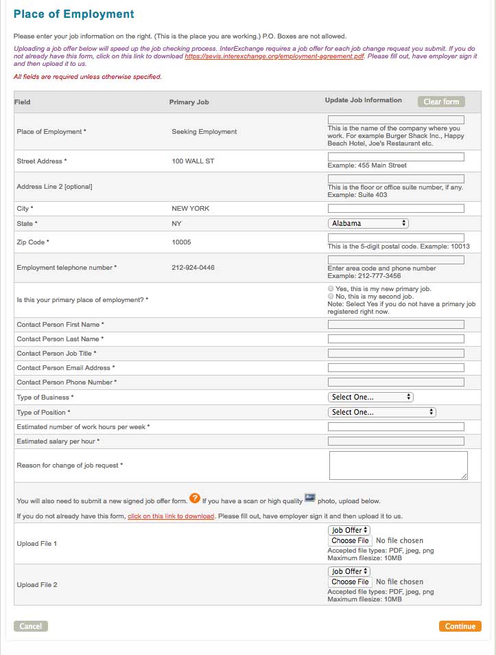 Review and confirm the name and address of the business you work for.